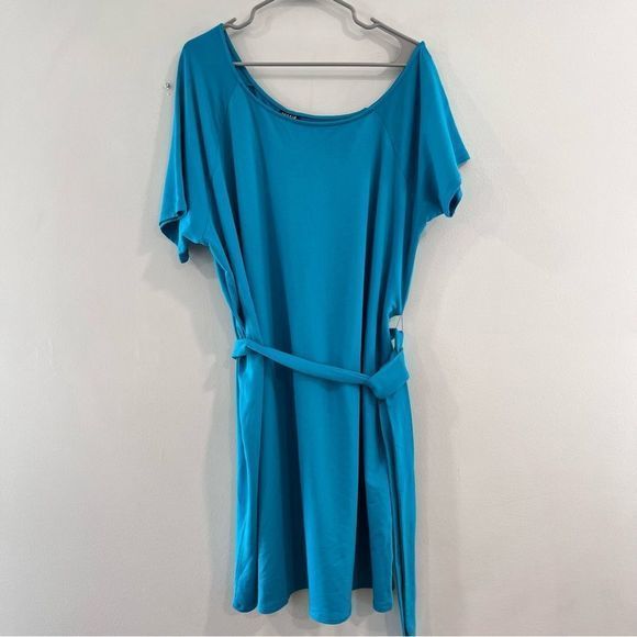 NWT Torrid Aqua Blue Lightweight French Terry Off Shoulder T Shirt Belt Dress 3X - Picture 6 of 9
